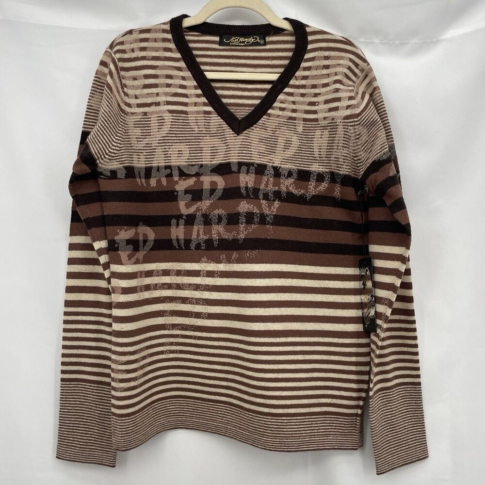 Ed Hardy by‎ Christian Audigier Size M Wool Blend Pullover Sweater V-Neck Unisex